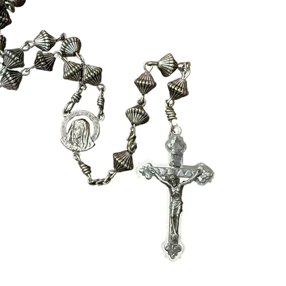 VTG Rosary with Bell Shaped Corrugated Beads and Crucifix, Stamped Italy